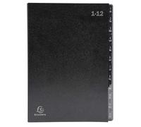 Exacompta Trieur Ordonator Réf. 57012E – A4, 12 compartiments, onglets 1–12, couverture rigide noir