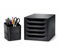 Exacompta - Pack - Module économique à tiroirs ECOBOX + - Caisson individuel à 5 tiroirs pour document A4 et A4+ - coloris noir + pot à crayon noir