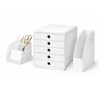 Exacompta - Pack - POP-BOX Autentik - Caisson 4 tiroirs pour document A4+ - Blanc + pot à crayon + porte revue