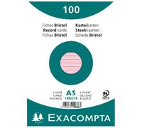 Exacompta Fiches bristol A5 ligné Rose G