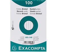 EXACOMPTA Paquet de 100 Fiches Bristol A6 blanc ligné. s/s film