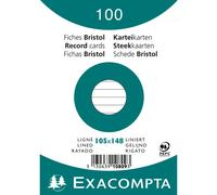 Exacompta Paquet de 100 Fiches Bristol A6 blanc ligné s/s film