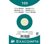 Exacompta Fiches Bristol A6, Paquet de 100, Ligné vert, Non perforées, Sous film