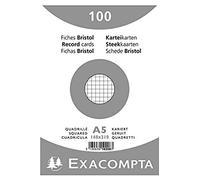 Exacompta Fiches Bristol A5 148×210 mm – 5x5 petits carreaux – Blanc – Paquet 100 non perforées