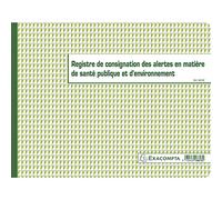 EXACOMPTA Piqûre 24x32cm - Registre de consignation des alertes en matière de santé publique et d’environnement - 20 pages