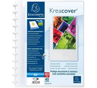 Exacompta - Réf. 86471E - Carton de 4 Protège-documents amovible à anneaux avec 40 pochettes grainées détachables - 80 vues - A4 - dim 24,5x31cm - couverture rigide personnalisable Kreacover -blanc