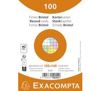 Exacompta - Ref. 10254E - Paquet de 100 fiches bristol quadrillées 5x5 non perforées - sous film - compatibles avec imprimante jet d'encre, laser et photocopieur - format 105x148mm -couleurs assorties