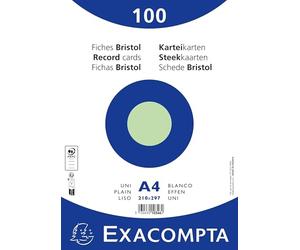 Exacompta - Réf. 10346E - Carton de 10 paquets de 100 fiches bristol unies non perforées - sous film - - format 210 x 297 mm - couleur vert