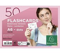 Exacompta - Réf. 10355E - Paquet de 50 Flashcards sous film + anneau - bristol dots perforé - cartes de révisions faciles à utiliser et à transporter - dimensions 148 x 105 mm format A6 - couleur rose