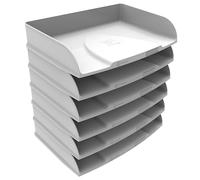 Exacompta - Réf. 10513D - Lot de 6 corbeilles à courrier horizontales Combo Styli Autentik - pour documents format paysage - porte étiquette inclus - superposable - dim 25,5x36,5x6,5 cm - blanc