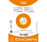 Exacompta - Ref. 10554E - Paquet de 100 fiches bristol unies non perforées - sous film - compatibles avec imprimante jet d'encre, laser et photocopieur - format 105 x 148 mm - couleurs assorties