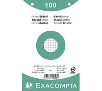 Exacompta - Réf. 10603E - Paquet de 100 fiches bristol quadrillées 5x5 perforées - sous film - compatibles avec imprimante jet d'encre, laser et photocopieur - format 125 x 200 mm - couleur blanc