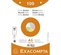 Exacompta - Réf. 10658E - carton de 10 paquets de 100 fiches bristol quadrillées 5x5 perforées - sous film - compatibles avec imprimante jet d'encre, laser et photocopieur - 148 x 210 mm - assorties