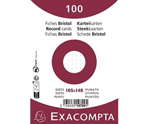 Exacompta - Réf. 10709E - Carton de 20 paquets de 100 fiches sous film - bristol dots non perforé - format 105 x 148 mm - papier Clairefontaine certifié PEFC - couleur blanc
