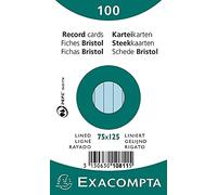 Exacompta - Réf. 10811X - Paquet de 100 fiches bristol lignées non perforées - sous film - compatibles avec imprimante jet d'encre, laser et photocopieur - format 75 x 125 mm - couleur azur