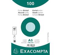 Exacompta - Réf. 10818SE - Carton de 10 paquets de 100 fiches bristol lignées non perforées - sous film - - format 148 x 210 mm - couleur azur