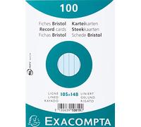 Exacompta - Réf. 10819SE - Paquet de 100 fiches bristol lignées non perforées - sous film - compatibles avec imprimante jet d'encre, laser et photocopieur - format 105 x 148 mm - couleur azur