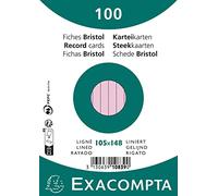 Exacompta - Réf. 10839SE - Paquet de 100 fiches bristol lignées non perforées - sous film - compatibles avec imprimante jet d'encre, laser et photocopieur - format 105 x 148 mm - couleur rose