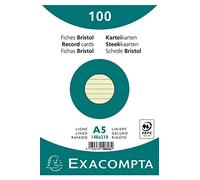 Exacompta - Réf. 10848SE - Paquet de 100 fiches bristol lignées non perforées - sous film - compatibles avec imprimante jet d'encre, laser et photocopieur - format 148 x 210 mm - couleur vert