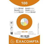 Exacompta - Ref. 10854E - Carton de 20 paquets de 100 fiches bristol ligné non perforées - sous film - compatibles avec imprimante jet d'encre, laser et photocopieur - format 105 x 148 mm - assorties
