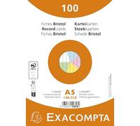 Exacompta - Ref. 10858E - Carton de 10 paquets de 100 fiches bristol ligné non perforées - sous film - compatibles avec imprimante jet d'encre, laser et photocopieur - format 148 x 210 mm - assorties