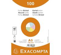 Exacompta Fiches bristol 10858E – 100 fiches lignées non perforées 148×210 couleurs assorties