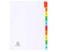 Exacompta - Réf. 1110E - Intercalaires en carte blanche 160g/m2 FSC® avec 10 onglets imprimés numériques de 1 à 10 couleur - Page d'indexation imprimable - Format à classer A4 -Dimensions 22,5x29,7 cm