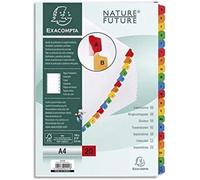 Exacompta - Réf. 1111E - Carton de 10 Intercalaires en carte blanche 160g/m2 FSC® avec 20 onglets imprimés alphabétiques de A à Z couleur- Page d'indexation imprimable - Pour format A4-Dim 22,5x29,7cm