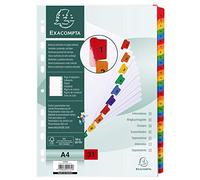 Exacompta - Réf. 1131E - Carton de 10 Intercalaires en carte blanche 160g/m2 FSC® avec 31 onglets imprimés numériques de 1 à 31 couleur - Page d'indexation imprimable - Pour format A4 -Dim 22,5x29,7cm