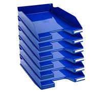 Exacompta - Réf. 113203D - Lot de 6 corbeilles à courrier COMBO MIDI - dimensions utiles 34 x 25 x 6,5 cm - pour documents au format A4 + - couleur bleu royal glossy