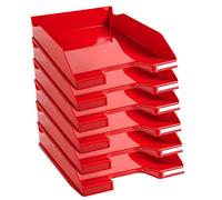 Exacompta - Réf. 113218D - Lot de 6 corbeilles à courrier COMBO MIDI - dimensions utiles 34 x 25 x 6,5 cm - pour documents au format A4 + - couleur rouge carmin glossy