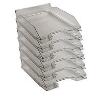 Exacompta - Réf. 113227D - Lot de 6 corbeilles à courrier Combo MIDI - Dimensions utiles 34 x 25 x 6,5 cm - pour Documents au Format A4 + - Couleur Gris Transparent Glossy