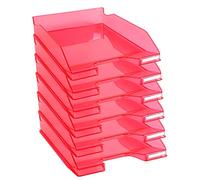 Exacompta - Réf. 113254D - Lot de 6 corbeilles à courrier COMBO MIDI - dimensions utiles 34 x 25 x 6,5 cm - pour documents au format A4 + - couleur framboise transparent glossy