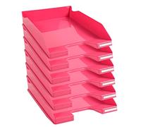 Exacompta - Réf. 113284D - Lot de 6 corbeilles à courrier COMBO MIDI - dimensions utiles 34 x 25 x 6,5 cm - pour documents au format A4 + - couleur framboise glossy