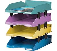 Exacompta - Réf. 113293SETD - Set de 4 corbeilles à courrier COMBO MIDI Forever Young - dimensions 34,6 x 25 x 24,3 cm - pour documents au format A4+ - certifié Ange Bleu - couleurs assorties