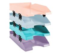 Exacompta - Réf. 113296SETD - Set de 4 corbeilles à courrier COMBO MIDI - dimensions 34,6 x 25,4 x 24,3 cm - pour documents au format A4+ - 4 couleurs pastel glossy - Aquarel