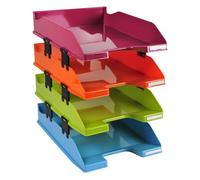 Exacompta - Réf. 113298SETD - Set de 4 corbeilles à courrier COMBO MIDI - dimensions 34,6 x 25,4 x 24,3 cm - pour documents au format A4+ - 4 couleurs assorties opaques