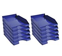 Exacompta - Réf. 123104D - Lot de 10 corbeilles à courrier ECOTRAY - dimensions utiles 34 x 25 x 6,5 cm - pour documents au format A4+ - couleur bleu nuit - certifié Ange Bleu