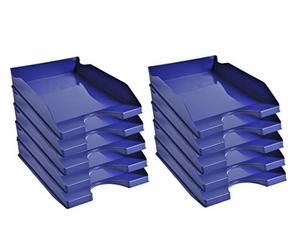 Exacompta - Réf. 123104D - Lot de 10 corbeilles à courrier ECOTRAY - dimensions utiles 34 x 25 x 6,5 cm - pour documents au format A4+ - couleur bleu nuit - certifié Ange Bleu