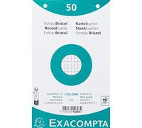 Exacompta - Réf. 12603E - Paquet de 50 fiches bristol quadrillées 5x5 perforées - sous film - compatibles avec imprimante jet d'encre, laser et photocopieur - format 125 x 200 mm - couleur blanc