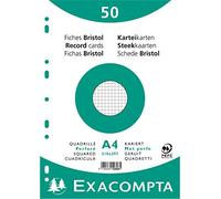 Exacompta - Réf. 12606E - Paquet de 50 fiches bristol quadrillées 5x5 perforées - sous film - compatibles avec imprimante jet d'encre, laser et photocopieur - format 210 x 297 mm - couleur blanc