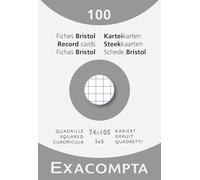 Exacompta - Réf. 13200B - Carton de 10 étuis de 100 fiches bristol quadrillées 5x5 non perforées - format 74 x 105 mm - compatibles avec imprimante jet d'encre, laser et photocopieur - couleur blanc