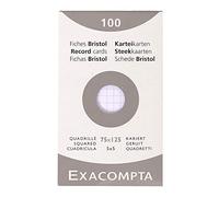 Exacompta - Réf. 13201E - Étui de 100 fiches bristol quadrillées 5x5 non perforées - format 75 x 125 mm - compatibles avec imprimante jet d'encre, laser et photocopieur - couleur blanc