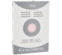 Exacompta - Réf. 13238E - Étui de 100 fiches bristol quadrillées 5x5 non perforées - format 148 x 210 mm - compatibles avec imprimante jet d'encre, laser et photocopieur - couleur rose