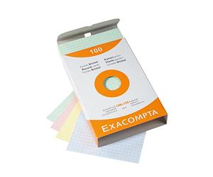 Exacompta - Réf. 13272E - Étui de 100 fiches bristol quadrillées 5x5 non perforées - format 100 x 150 mm - compatibles avec imprimante jet d'encre, laser et photocopieur - couleurs assorties