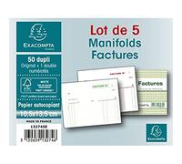 Exacompta Manifolds FACTURES - Lot 5 - 50 feuillets numérotés autocopiants - Duplicata 105×135 mm