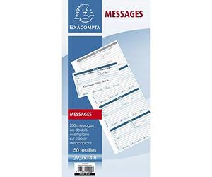 Exacompta - Réf. 13290E - 1 carnet broché messages téléphones (4 à la page) - brochure de 200 messages détachables pré-imprimés et autocopiants - 50 feuilles dupli - format 297 x 148 mm - certifié FSC