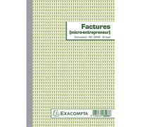 Exacompta - Réf. 13293AE - 1 Manifold FACTURES micro-entrepreneur - 50 feuillets numérotés et autocopiants - duplicatas (1 original + 1 copie) - format 210 x 148 mm - fabriqué en France