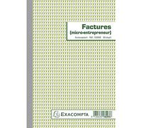 Exacompta - Réf. 13293E - Paquet de 5 manifold FACTURES micro-entrepreneur - 50 feuillets numérotés et autocopiants en 2 exemplaires (1 original + 1 copie) - format 210 x 148 mm
