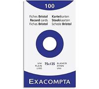 Exacompta - Réf. 13301E - Étui de 100 fiches bristol unies non perforées - format 75 x 125 mm - compatibles avec imprimante jet d'encre, laser et photocopieur - couleur blanc